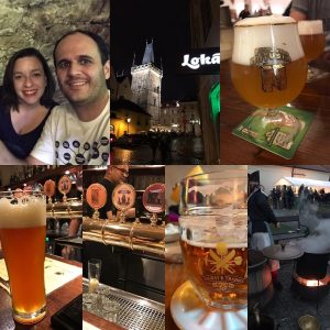 Casal fazendo um beer tour peloas bares de Praga