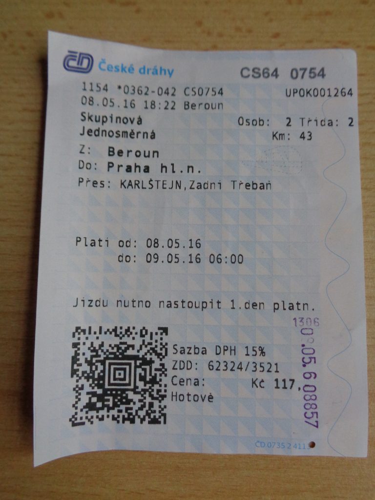 ticket de trem em Praga