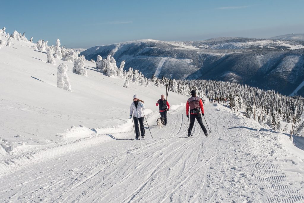 Pessoas praticando esqui de fundo na estação de esqui