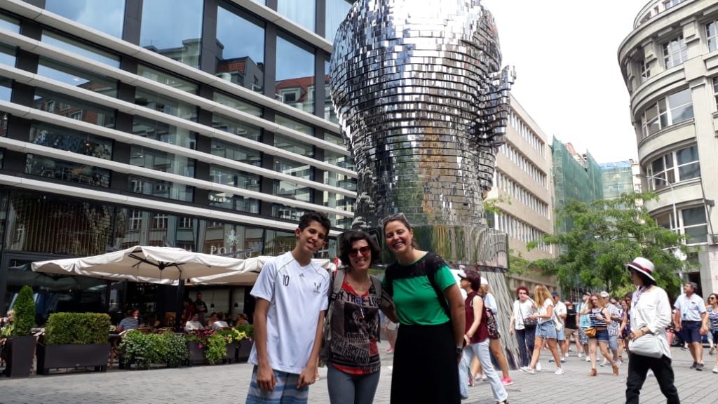 Junto com Luísa e o filho dela em julho de 2019